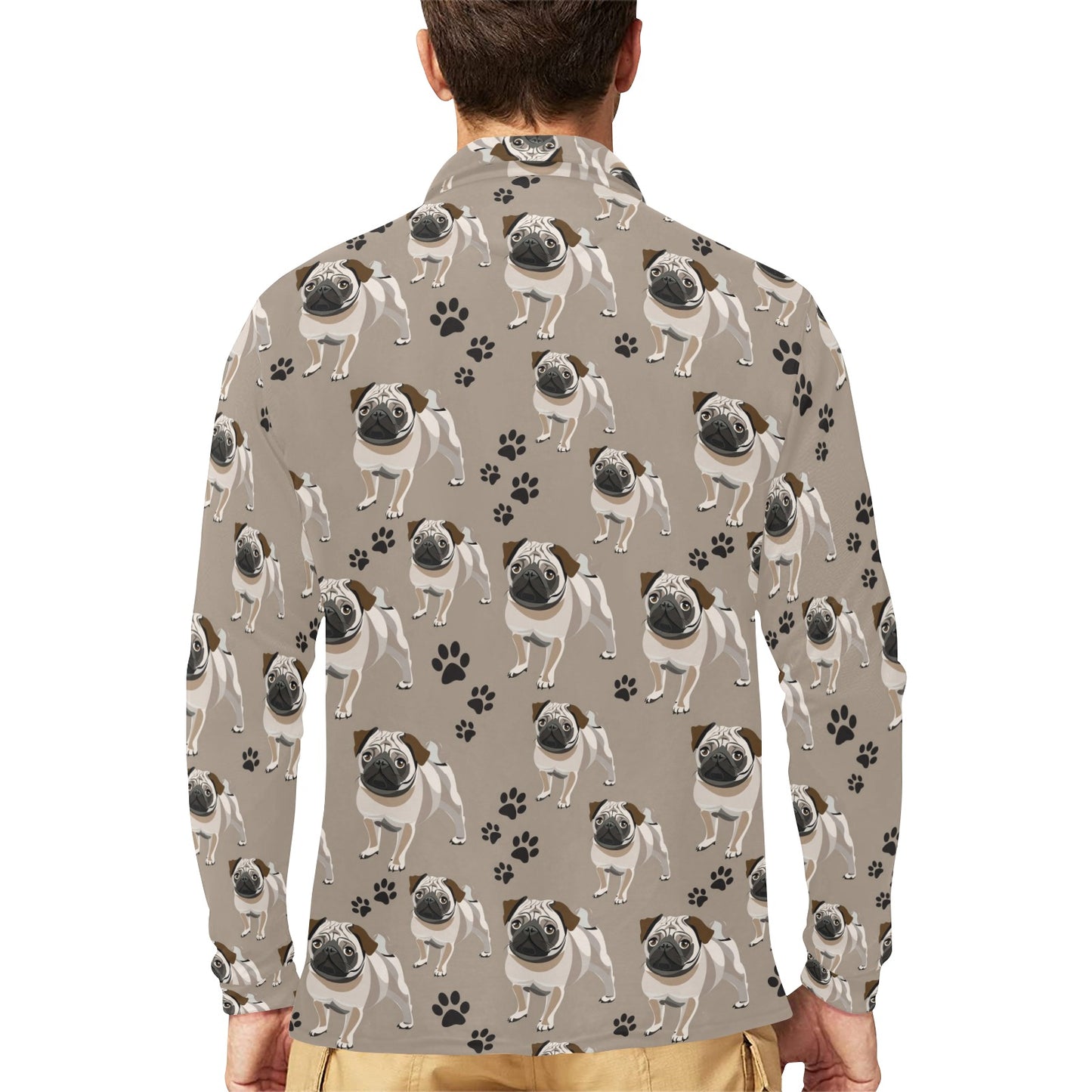 Pug Pattern Print Design A04 Long Sleeve Polo Shirt For Men's