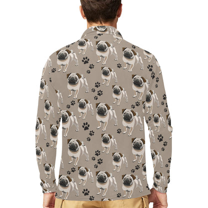 Pug Pattern Print Design A04 Long Sleeve Polo Shirt For Men's