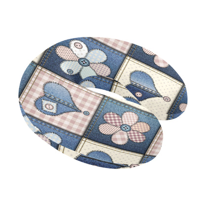 Patchwork Heart Flower Pattern Print Design 01 U-Shaped Travel Neck Pillow