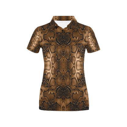 Snake Skin Brown Print Women's Polo Shirt