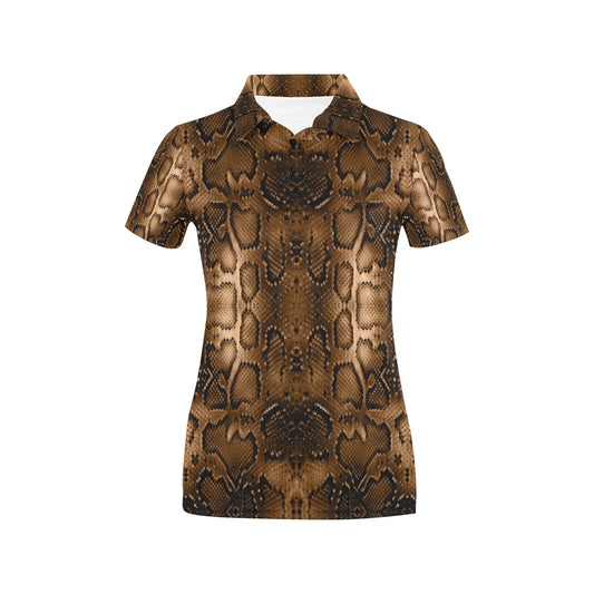 Snake Skin Brown Print Women's Polo Shirt