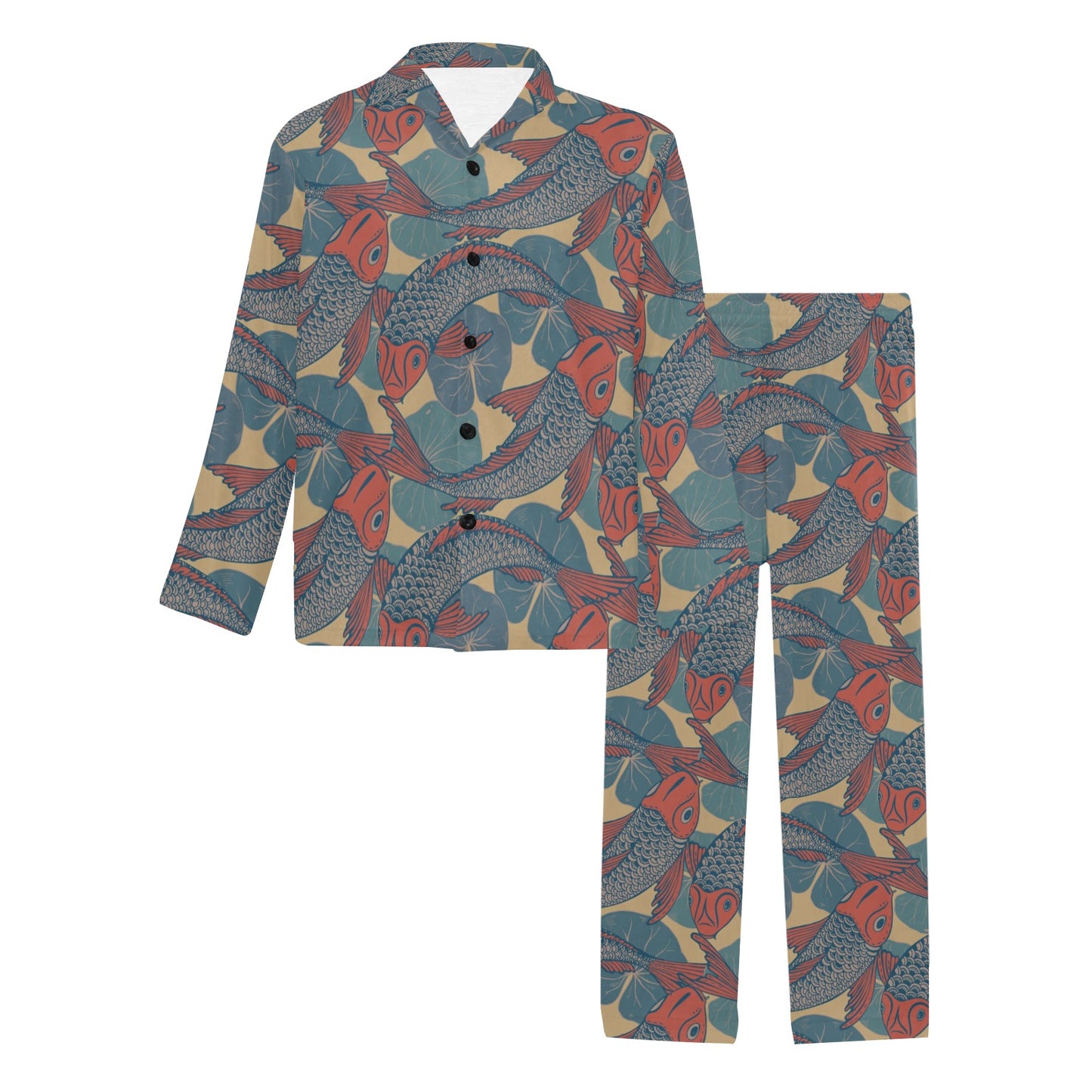 Pisces Pattern Print Design A01 Men's Long Pajama Set