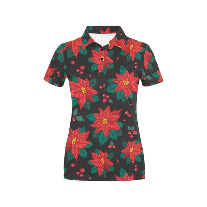 Poinsettia Pattern Print Design POT07 Women's Polo Shirt
