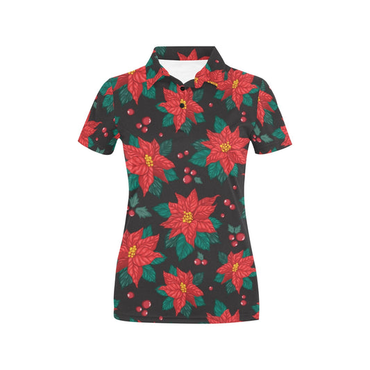 Poinsettia Pattern Print Design POT07 Women's Polo Shirt