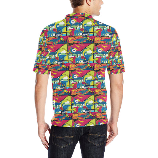 Dinosaur Comic Pop Art Style Men Polo Shirt