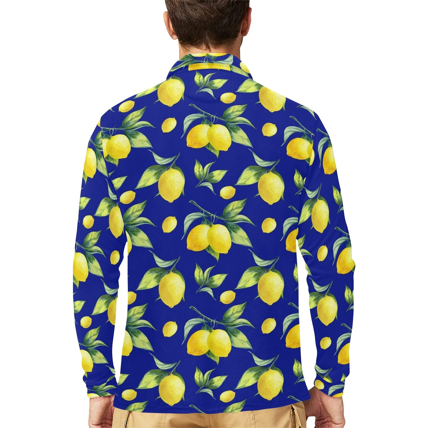 Lemon Pattern Print Design LM06 Long Sleeve Polo Shirt For Men's