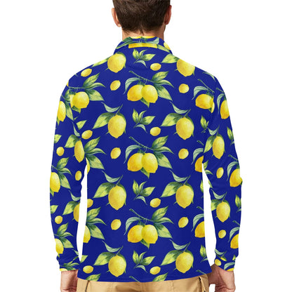 Lemon Pattern Print Design LM06 Long Sleeve Polo Shirt For Men's