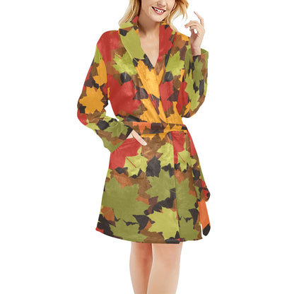 Maple Leaf Pattern Print Design 05 Women's Fleece Robe