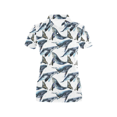 Blue Whale Pattern Print Design 03 Women's Polo Shirt