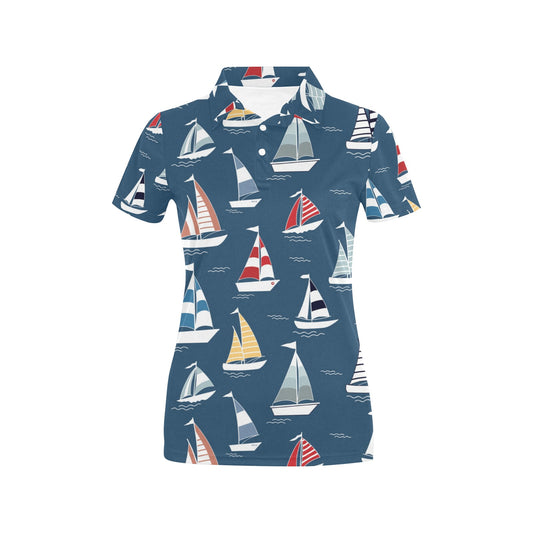 Sailing Ships Pattern Print Design A04 Women's Polo Shirt