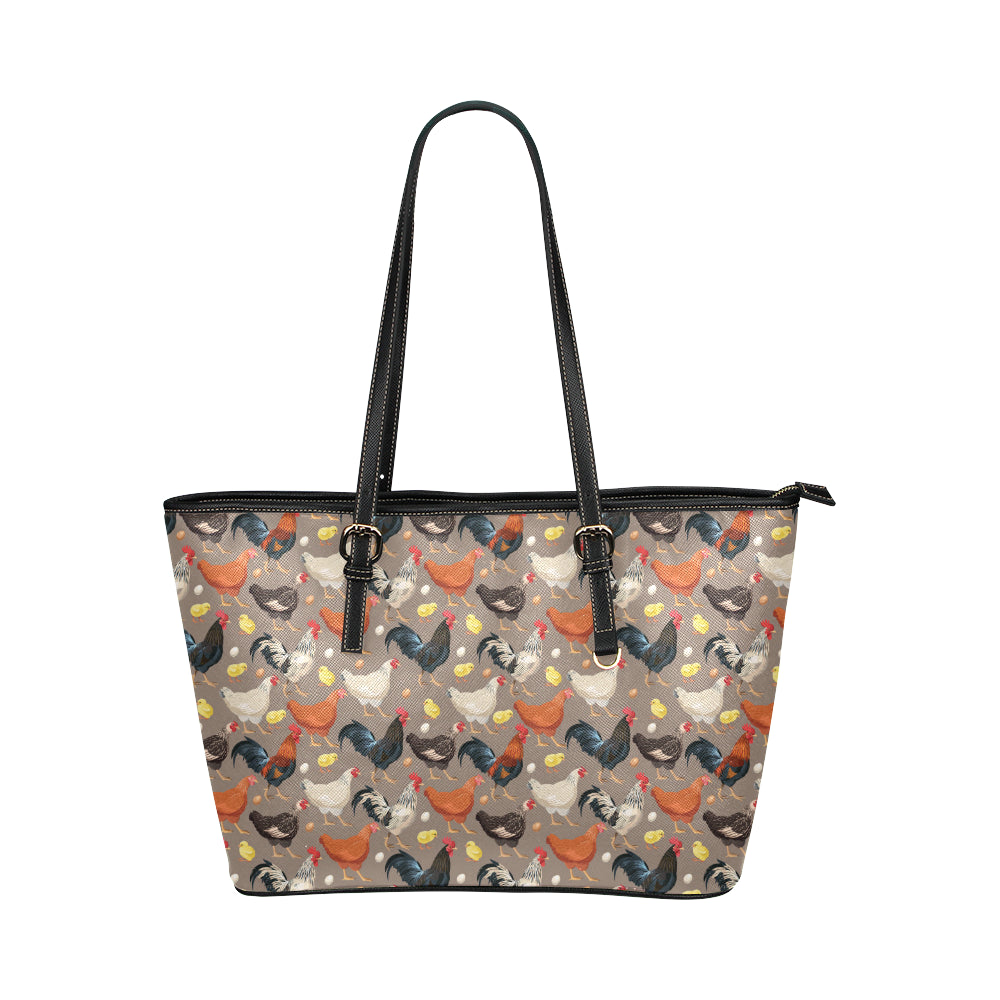 Chicken Evolution Pattern Leather Tote Bag
