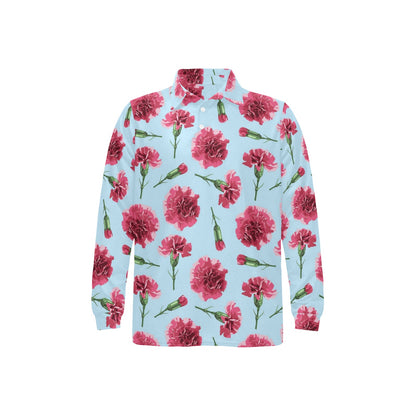 Carnations Pattern Print Design CN01 Long Sleeve Polo Shirt For Men's