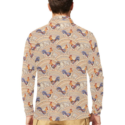 Chicken Boho Style Pattern Long Sleeve Polo Shirt For Men's
