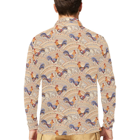 Chicken Boho Style Pattern Long Sleeve Polo Shirt For Men's