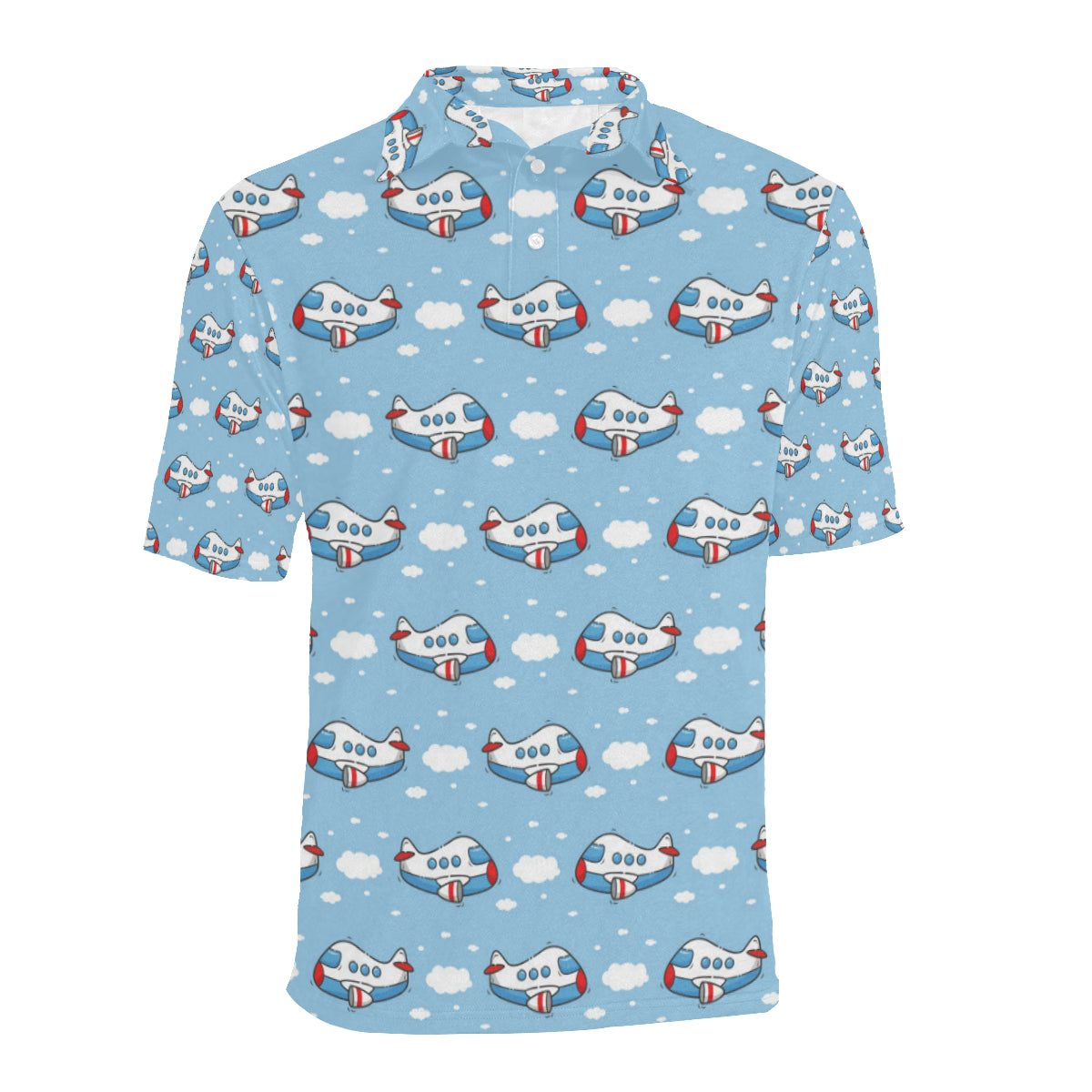 Airplane Cartoon Pattern Print Design 07 Men Polo Shirt