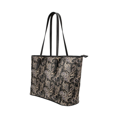 Paisley Mandala Design Print Leather Tote Bag