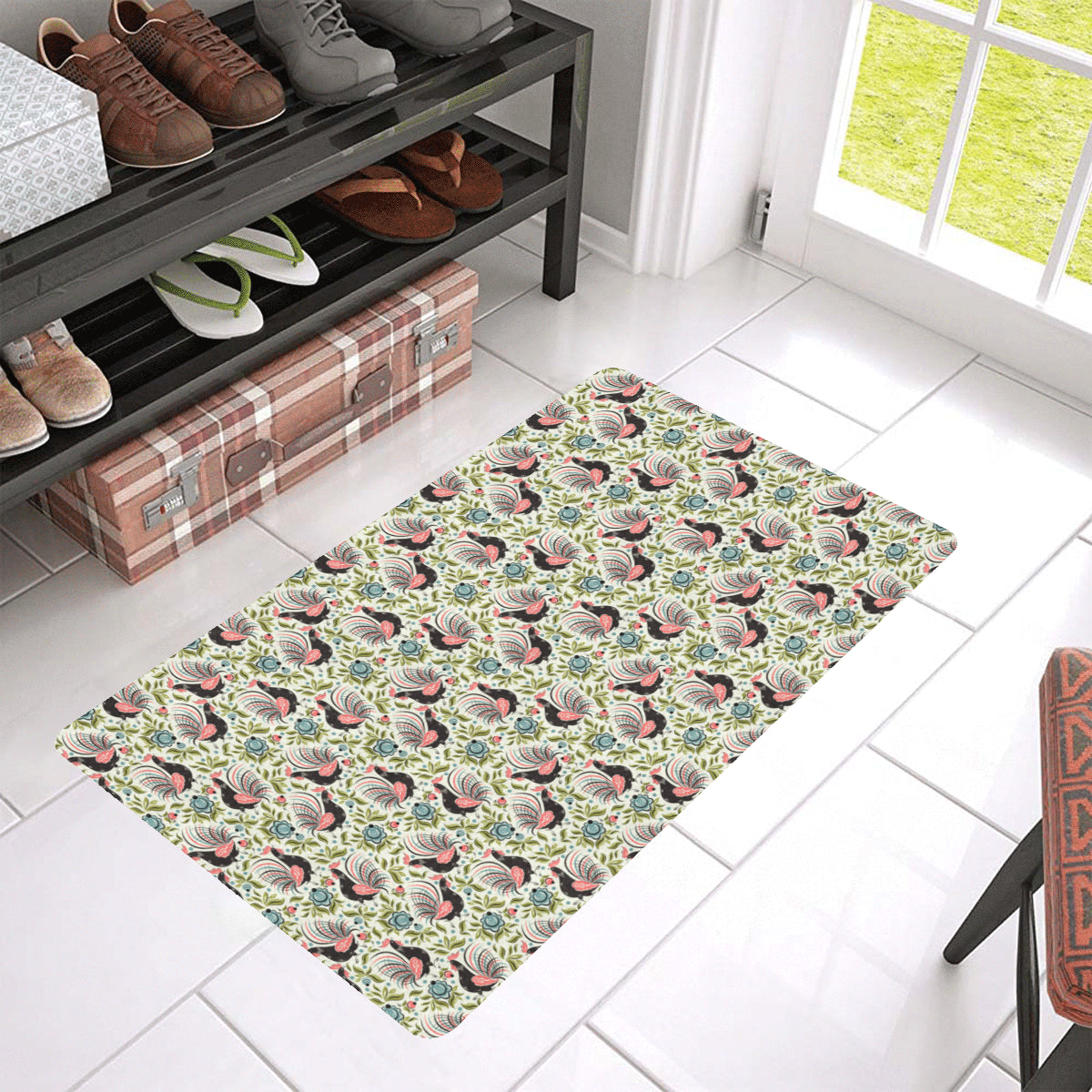 Rooster Print Design Rubber Doormat