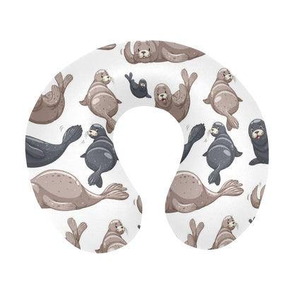 Sea Lion Pattern Print Design 02 U-Shaped Travel Neck Pillow