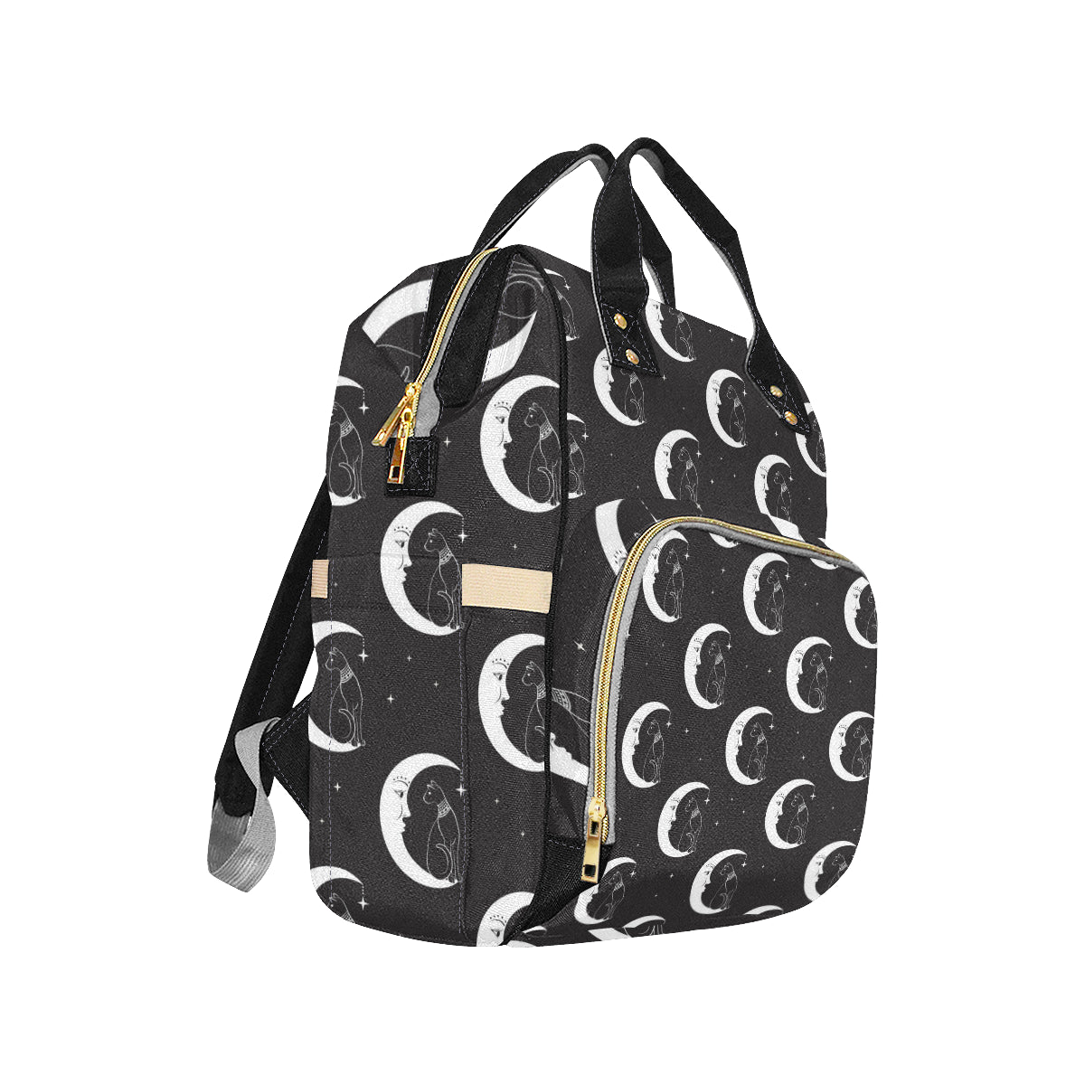 Moon with Cat Pattern Print Design 04 Diaper Bag Backpack
