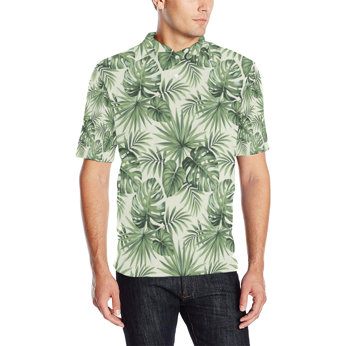 Palm Leaf Pattern Print Design A02 Men Polo Shirt