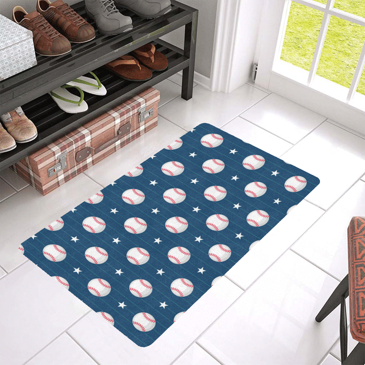 Baseball Star Print Pattern Rubber Doormat
