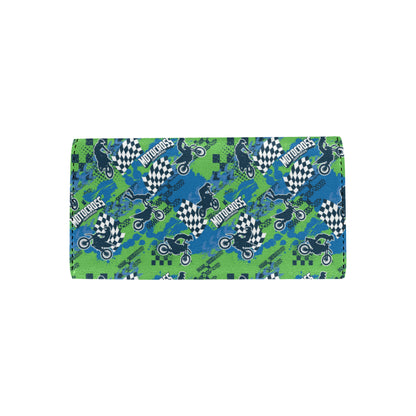 Motocross Pattern Print Design 04 Women's Trifold Wallet