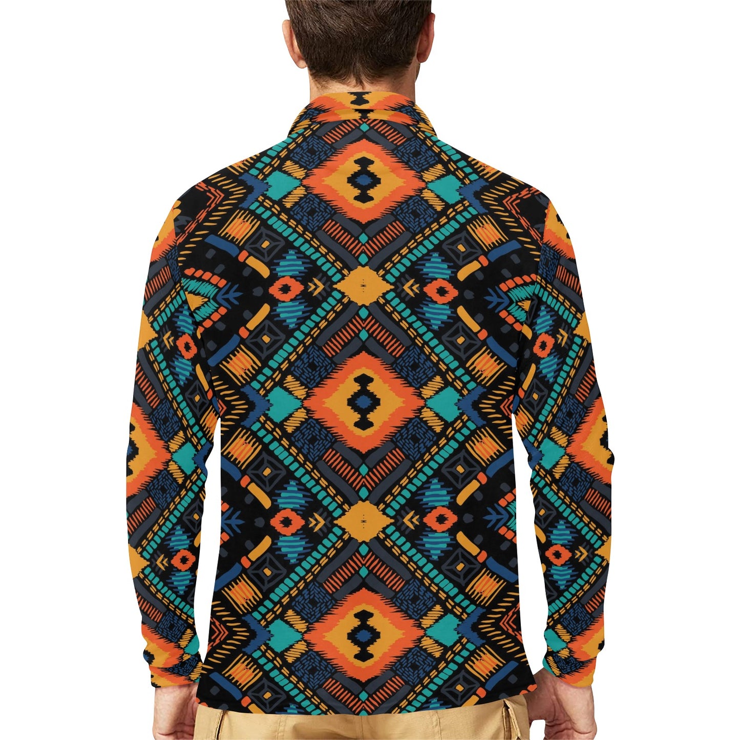 Kente Pattern Print Design 04 Long Sleeve Polo Shirt For Men's