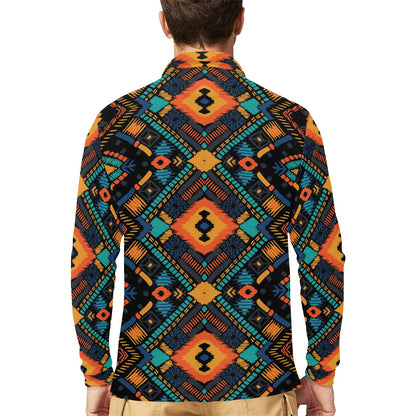 Kente Pattern Print Design 04 Long Sleeve Polo Shirt For Men's