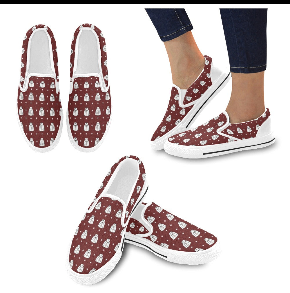 Shih Tzu Print Design LKS301 White Slip Ons Canvas Women's Shoes