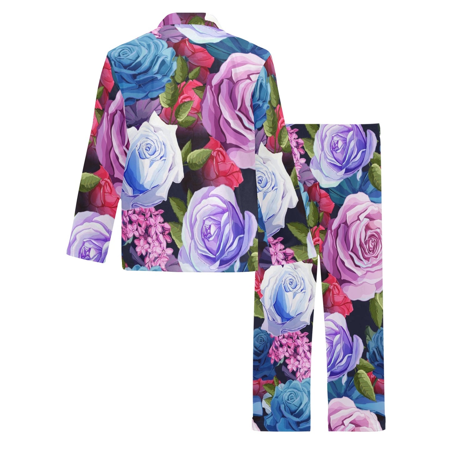 Rose Pattern Print Design RO09 Men's Long Pajama Set