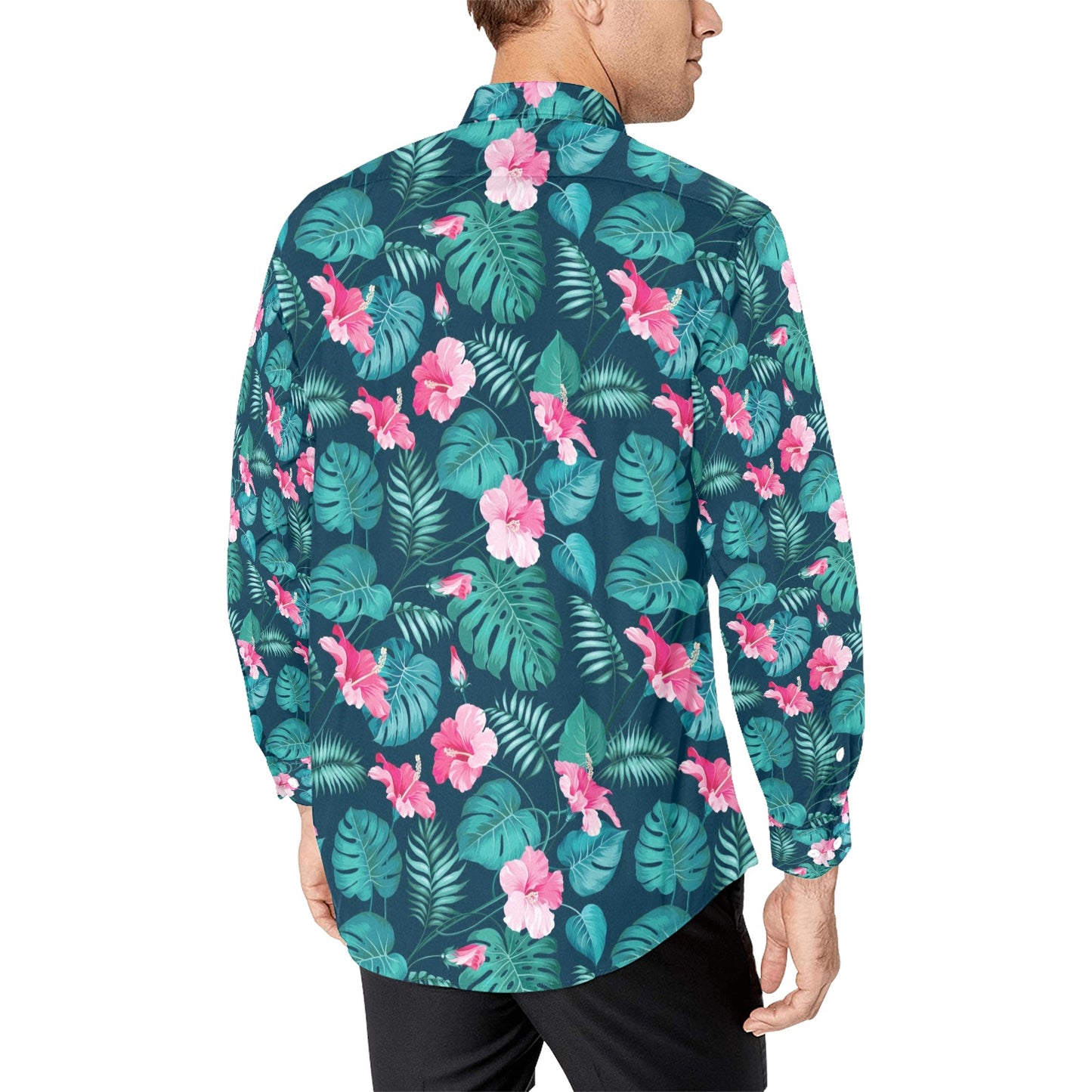 Summer Floral Print Design LKS301 Men's Long Sleeve Dress Shirt