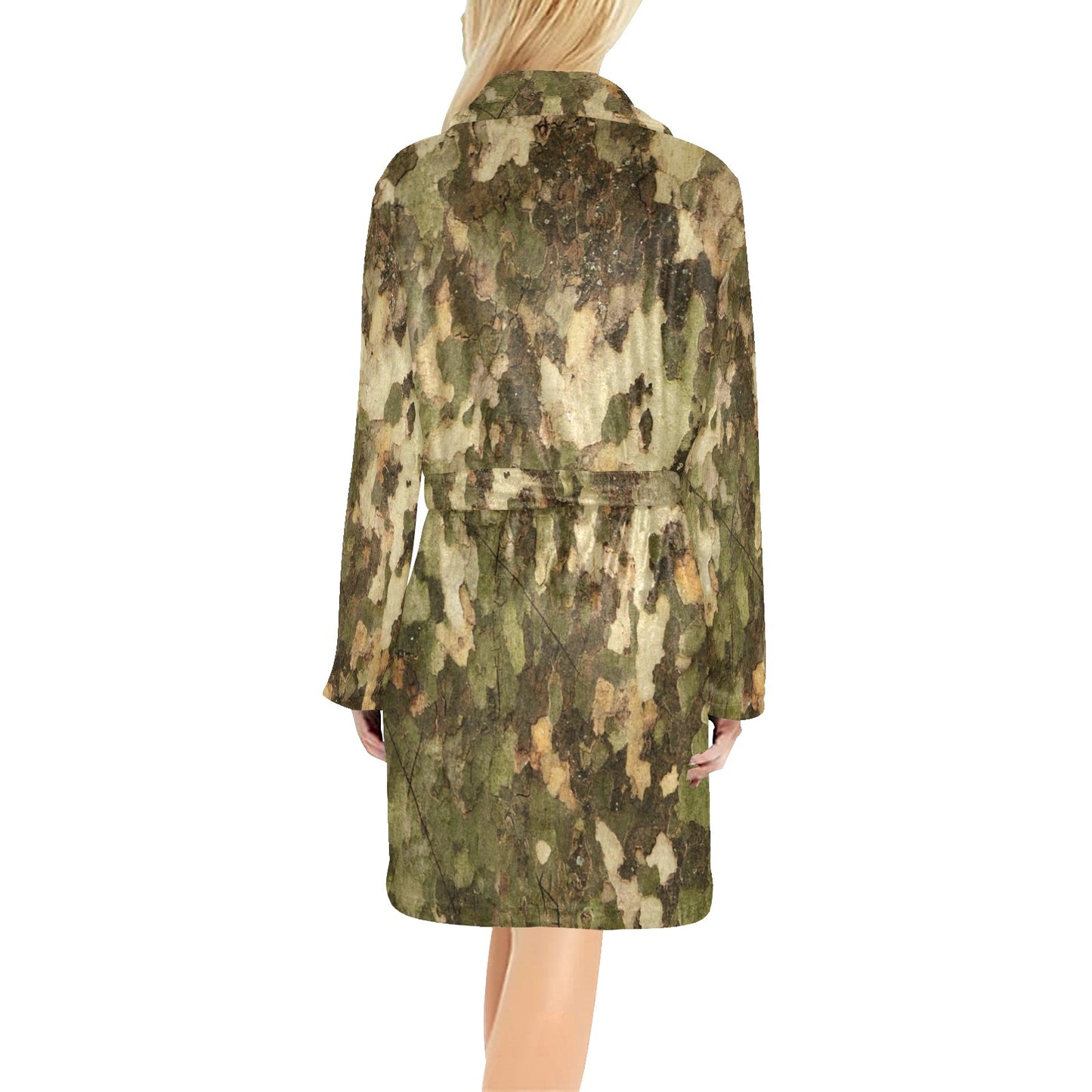 Camo Realistic Tree Texture Print Women's Fleece Robe