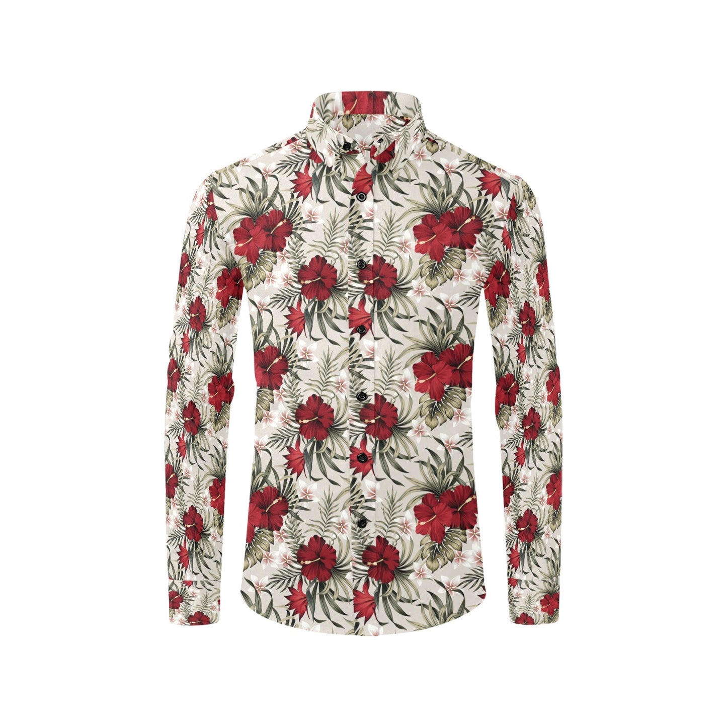 Hibiscus Print Design LKS3011 Men's Long Sleeve Dress Shirt
