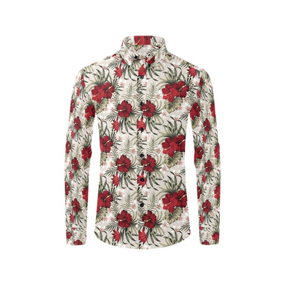 Hibiscus Print Design LKS3011 Men's Long Sleeve Dress Shirt