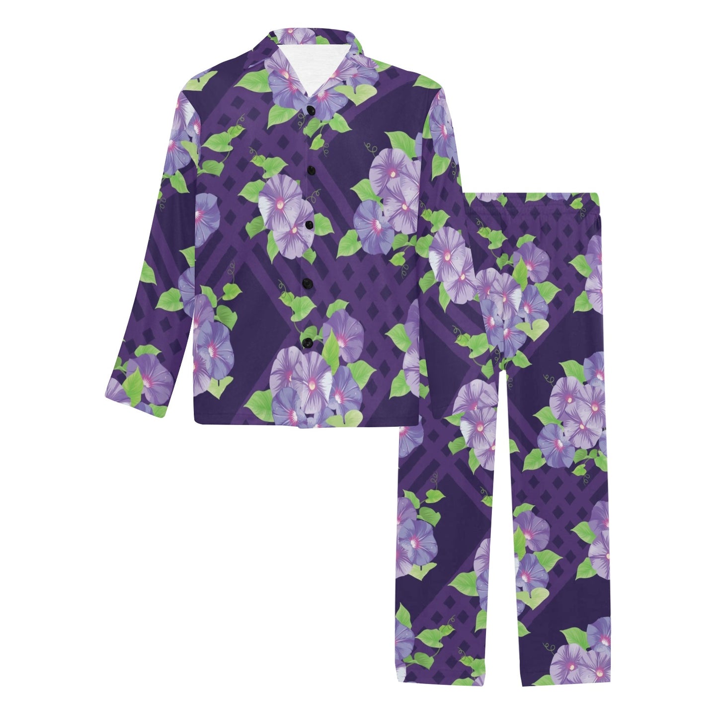 Morning Glory Pattern Print Design MG03 Men's Long Pajama Set