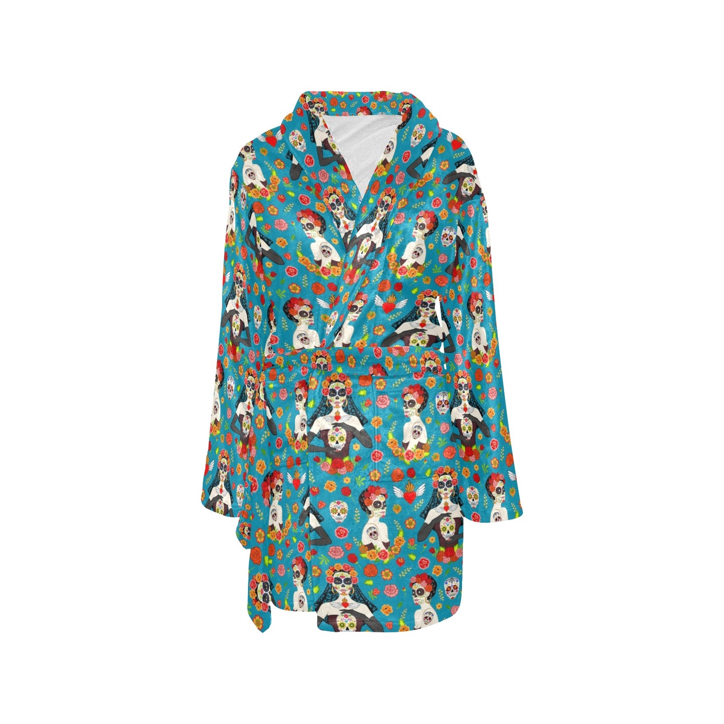 Day of the Dead Old School Girl Design Women's Fleece Robe