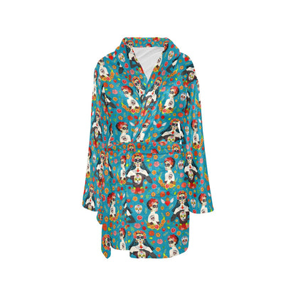 Day of the Dead Old School Girl Design Women's Fleece Robe