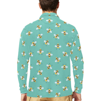 Bee Pattern Print Design 01 Long Sleeve Polo Shirt For Men's