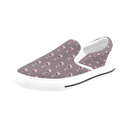 Wine Glass Pattern Print Design LKS305 White Slip Ons Canvas Women's Shoes
