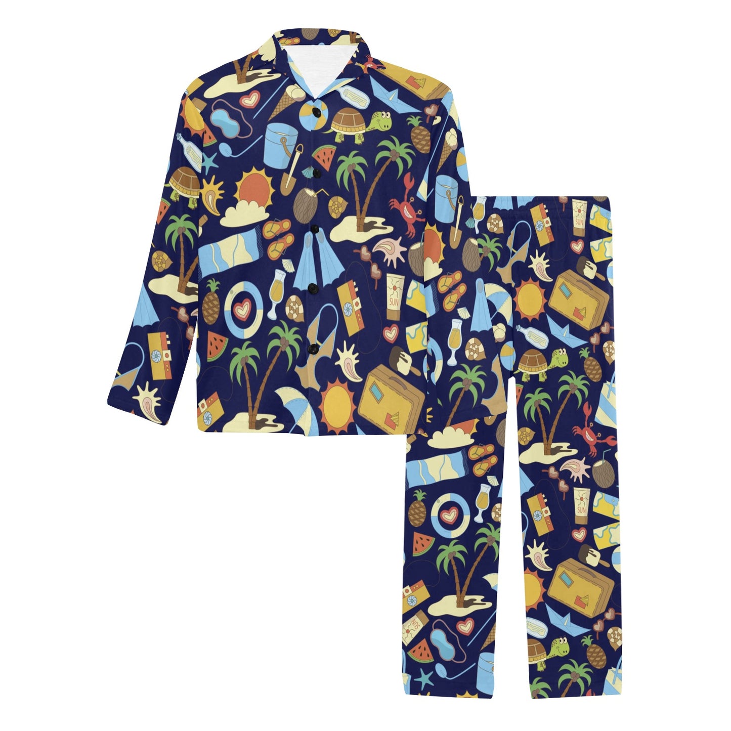 Beach Themed Pattern Print Design 04 Men's Long Pajama Set