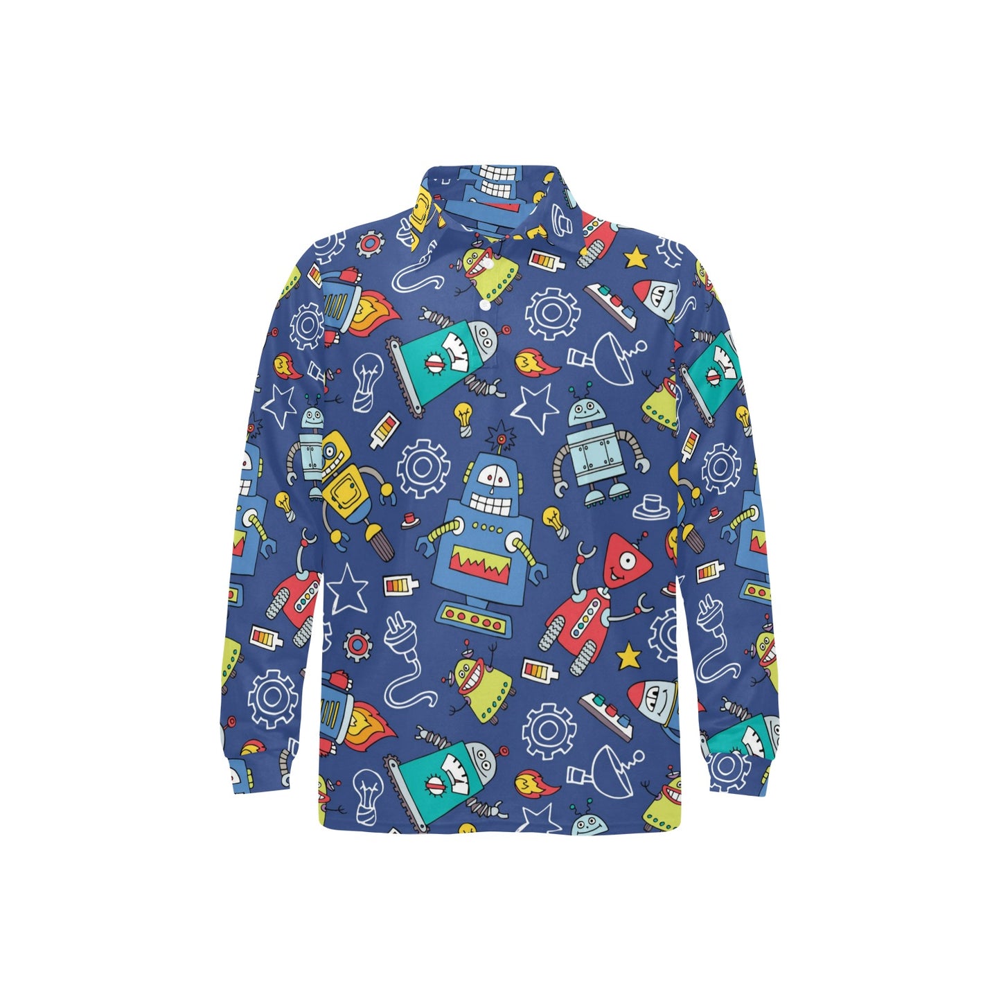 Robot Pattern Print Design A03 Long Sleeve Polo Shirt For Men's
