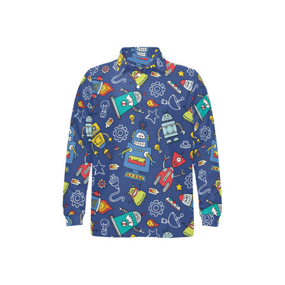 Robot Pattern Print Design A03 Long Sleeve Polo Shirt For Men's