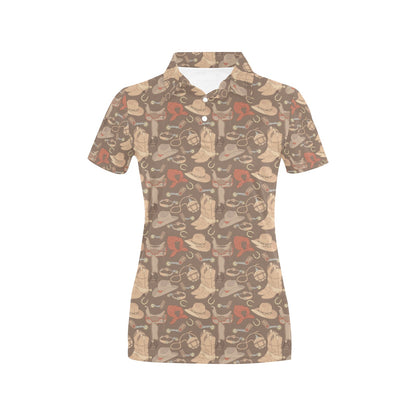 Cowboy Pattern Print Design 02 Women's Polo Shirt