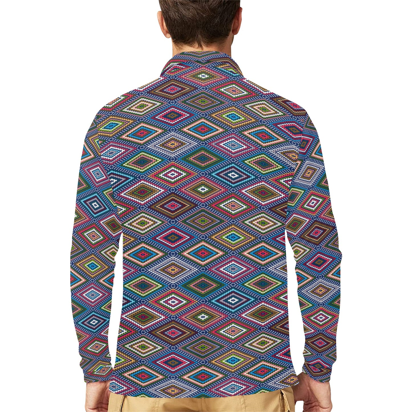 Southwestern Design Long Sleeve Polo Shirt For Men's