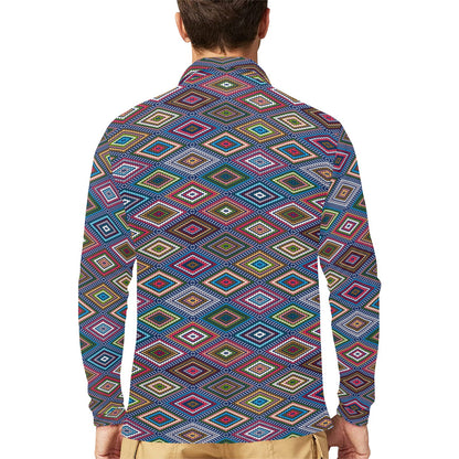 Southwestern Design Long Sleeve Polo Shirt For Men's