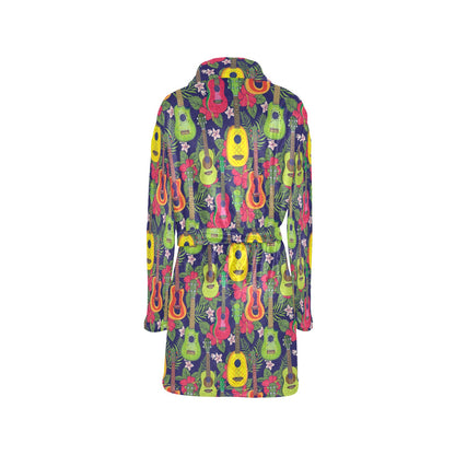 Ukulele Tropical Pattern Print Design 03 Women's Fleece Robe