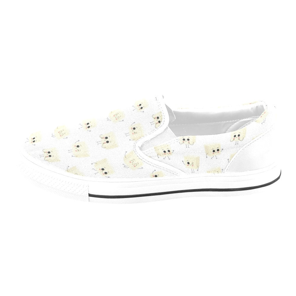 Tofu Print Design LKS301 White Slip Ons Canvas Women's Shoes