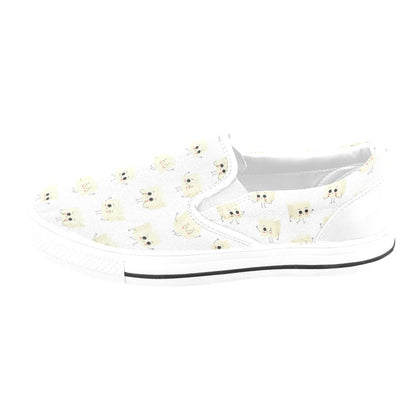 Tofu Print Design LKS301 White Slip Ons Canvas Women's Shoes