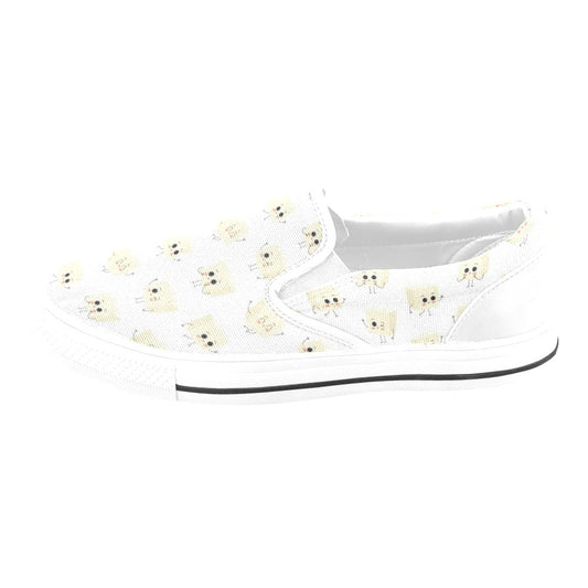 Tofu Print Design LKS301 White Slip Ons Canvas Women's Shoes