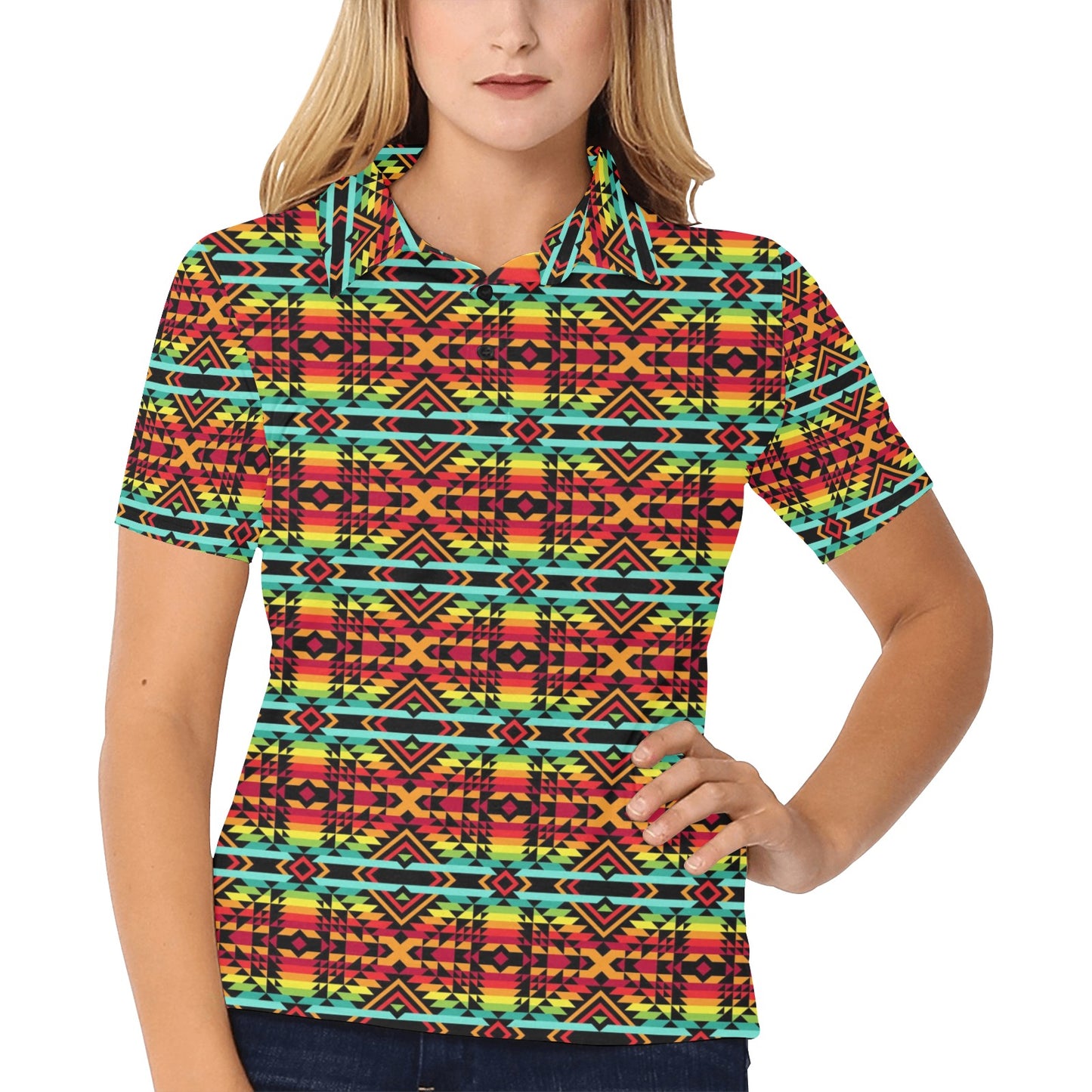 Kente Red Design African Print Women's Polo Shirt